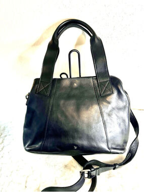 Vilenca Holland Leather Top Handle Convertible Crossbody Bag in Black